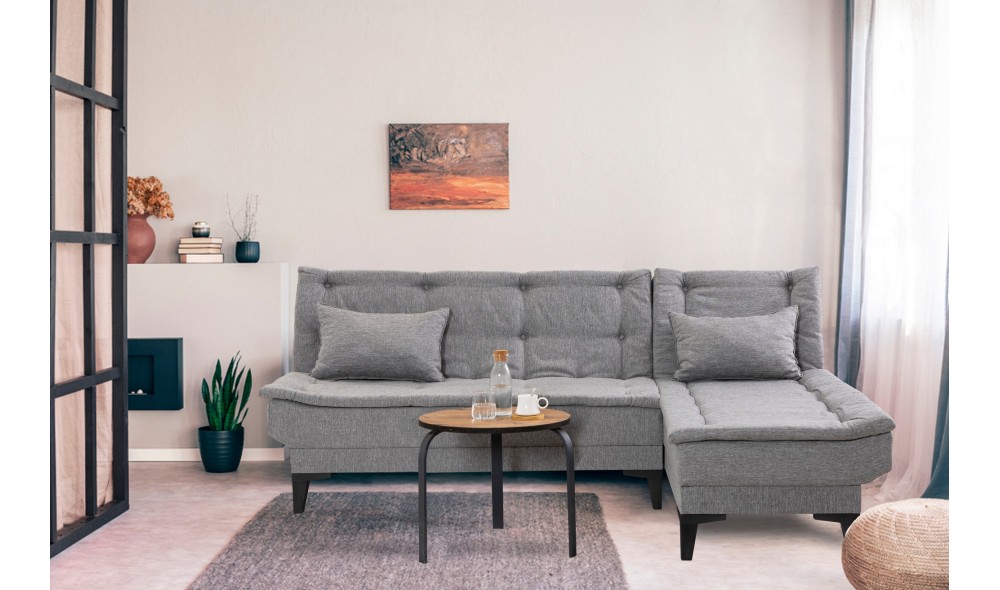 Canapea extensibila de colt, Santo-S - Gri, 225 x 86 x 85 cm