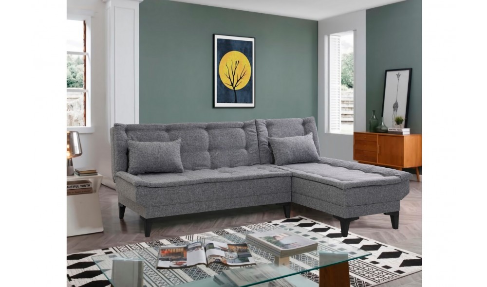 Canapea extensibila de colt, Santo-S - Gri inchis, 225 x 86 x 85 cm