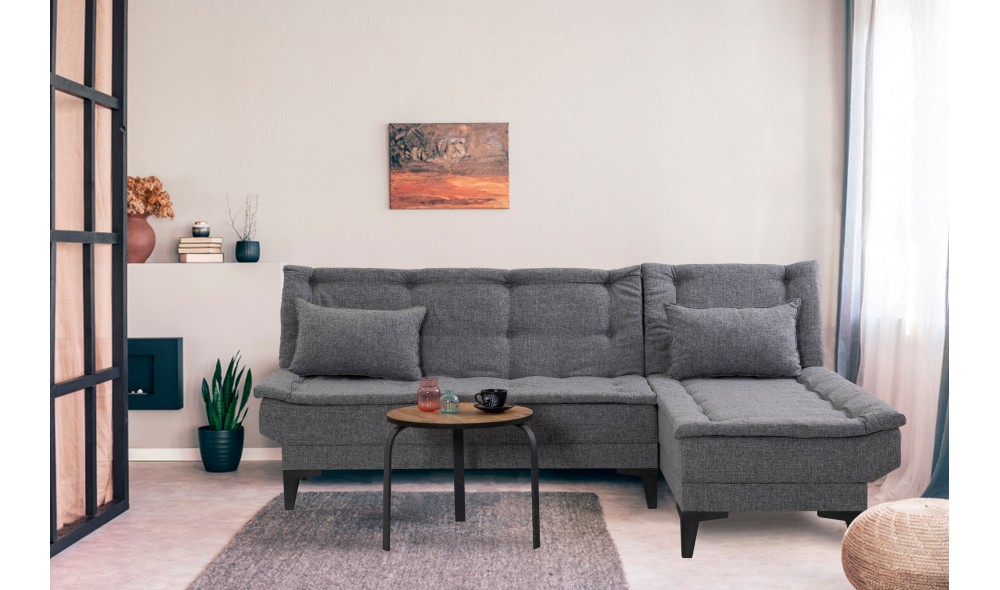 Canapea extensibila de colt, Santo-S - Gri inchis, 225 x 86 x 85 cm