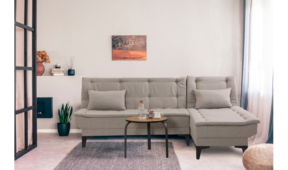 Canapea extensibila de colt, Santo-S - Crema, 225 x 86 x 85 cm