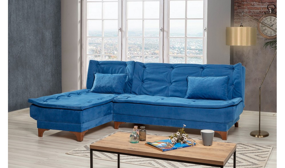 Canapea extensibila de colt, Kelebek Kose Stanga - Albastru inchis, 225 x 86 x 160 cm