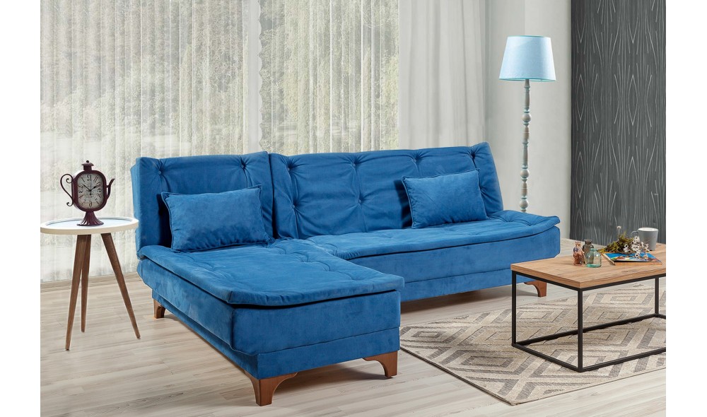 Canapea extensibila de colt, Kelebek Kose Stanga - Albastru inchis, 225 x 86 x 160 cm