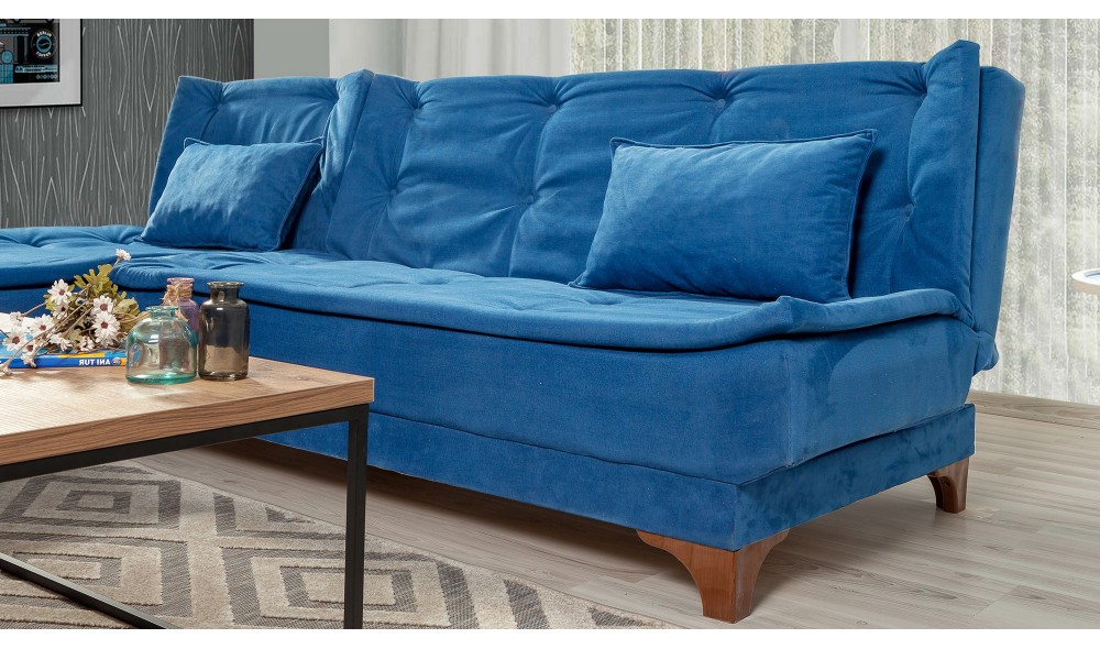 Canapea extensibila de colt, Kelebek Kose Stanga - Albastru inchis, 225 x 86 x 160 cm