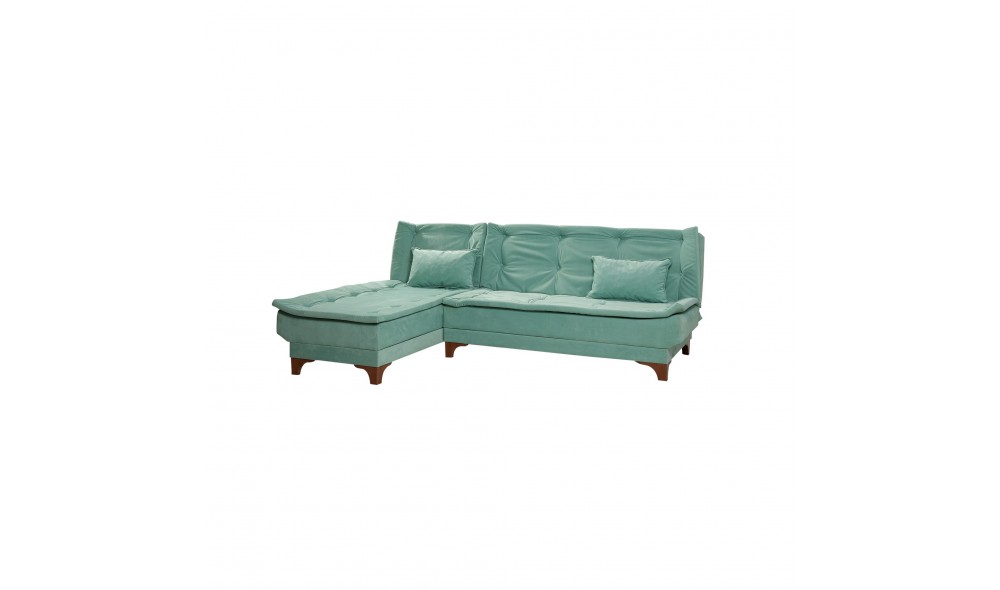 Canapea extensibila de colt, Kelebek Kose Stanga - Sea Green, 225 x 86 x 160 cm