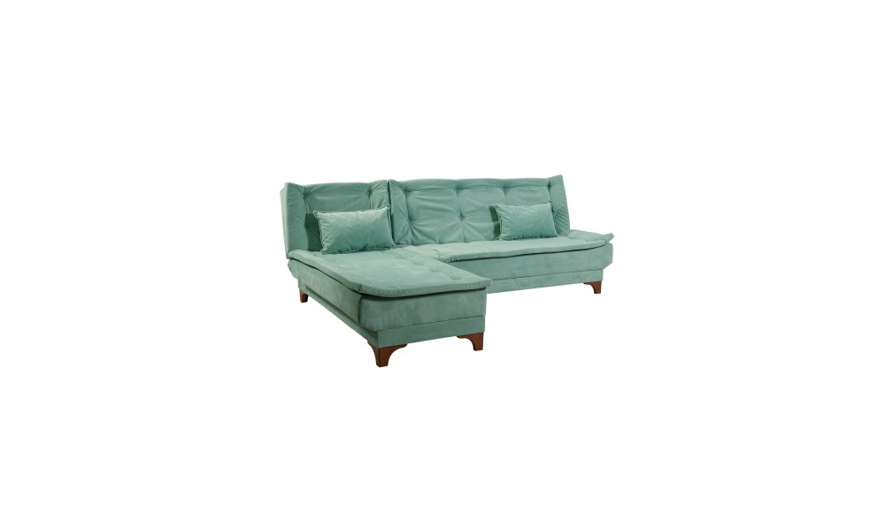 Canapea extensibila de colt, Kelebek Kose Stanga - Sea Green, 225 x 86 x 160 cm