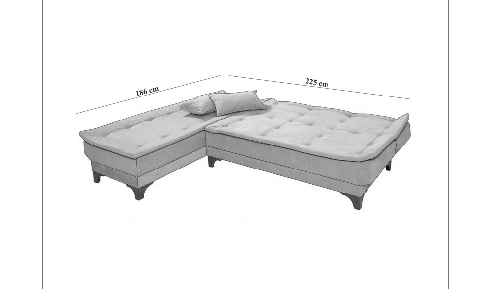 Canapea extensibila de colt, Kelebek Kose Stanga - Sea Green, 225 x 86 x 160 cm