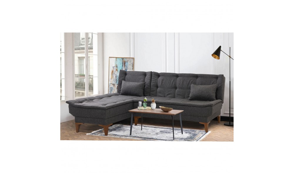 Canapea extensibila de colt, Santo Stanga - Antracit, 225 x 86 x 85 cm