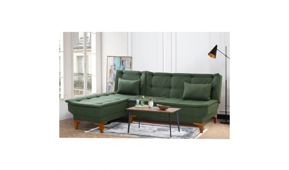 Canapea extensibila de colt, Santo Stanga - Verde, 225 x 86 x 85 cm