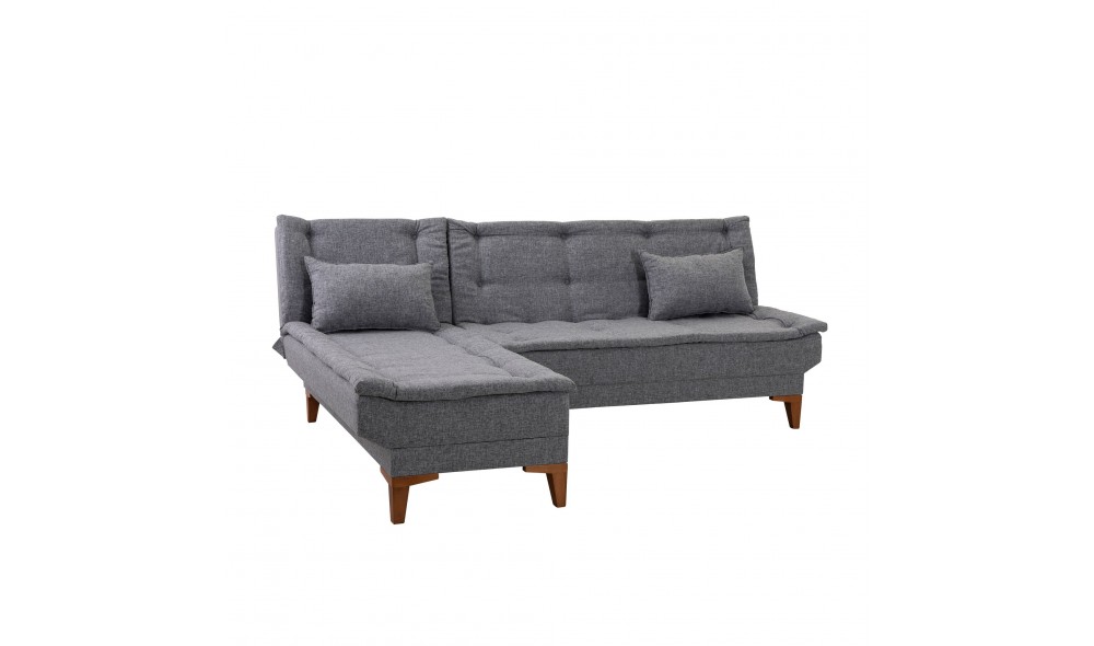 Canapea extensibila de colt, Santo Stanga - Gri inchis, 225 x 86 x 85 cm