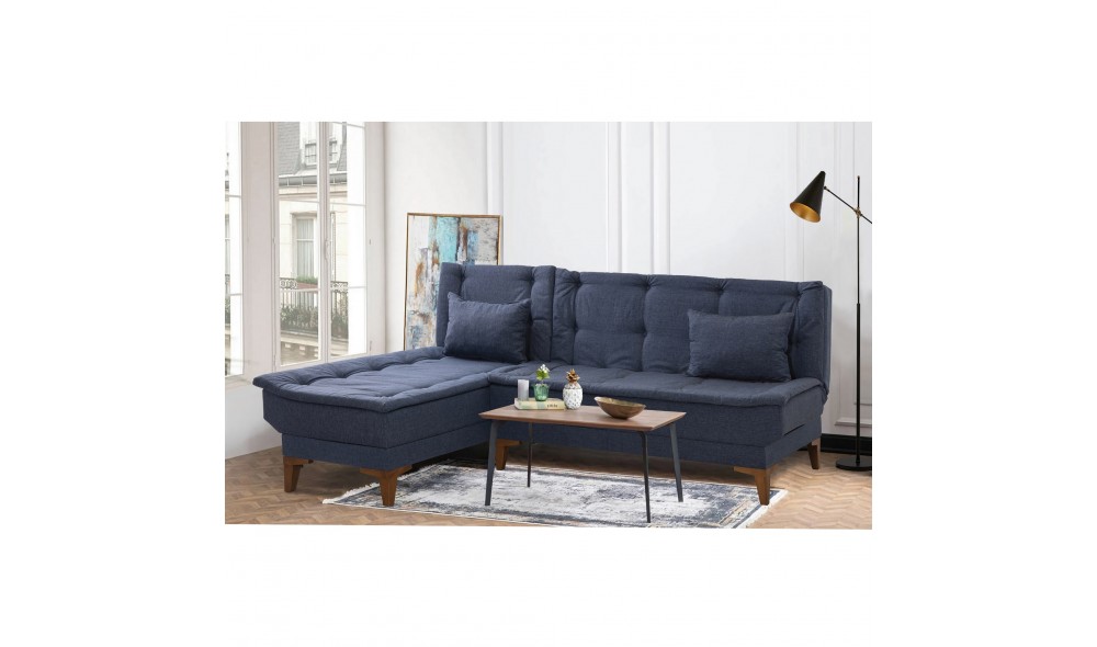 Canapea extensibila de colt, Santo Stanga - Albastru inchis, 225 x 86 x 85 cm