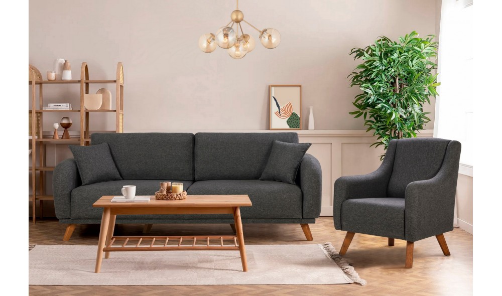 Set canapea extensibila, Set Hera - Antracit, 237 x 90 x 98 cm