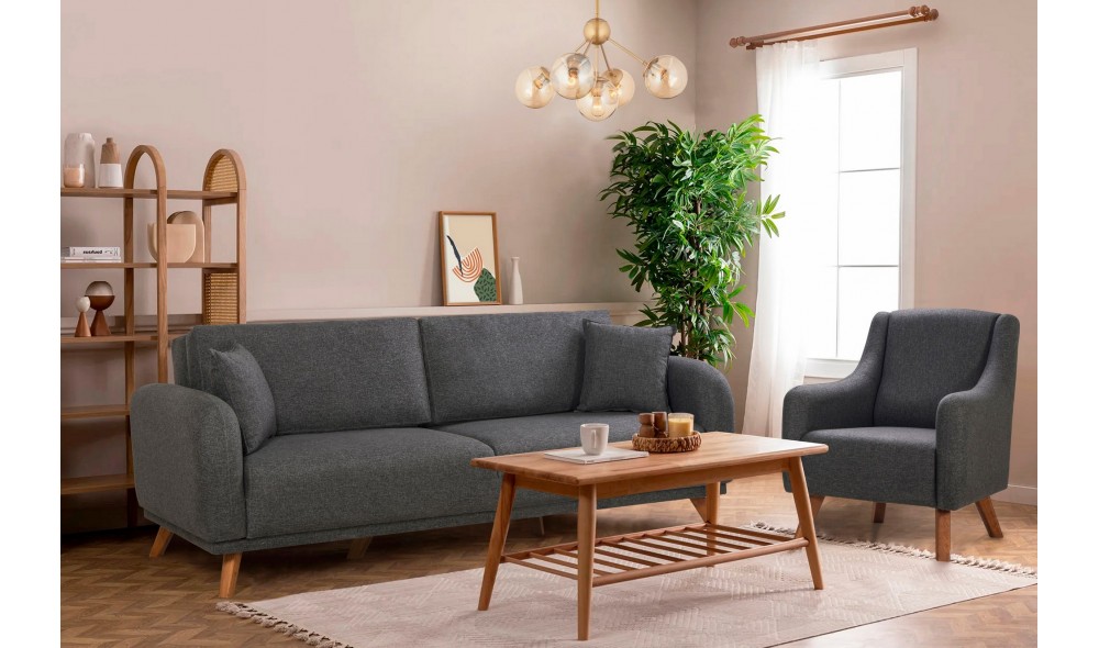 Set canapea extensibila, Set Hera - Antracit, 237 x 90 x 98 cm