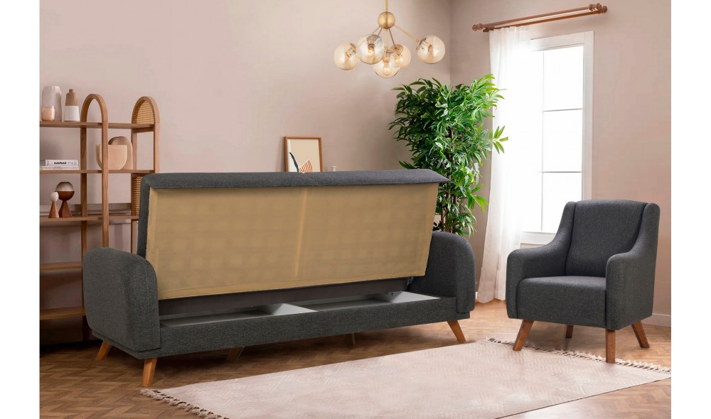 Set canapea extensibila, Set Hera - Antracit, 237 x 90 x 98 cm