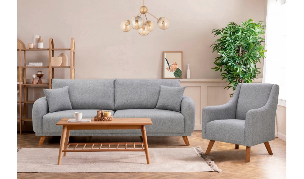 Set canapea extensibila, Set Hera - Gri, 237 x 90 x 98 cm