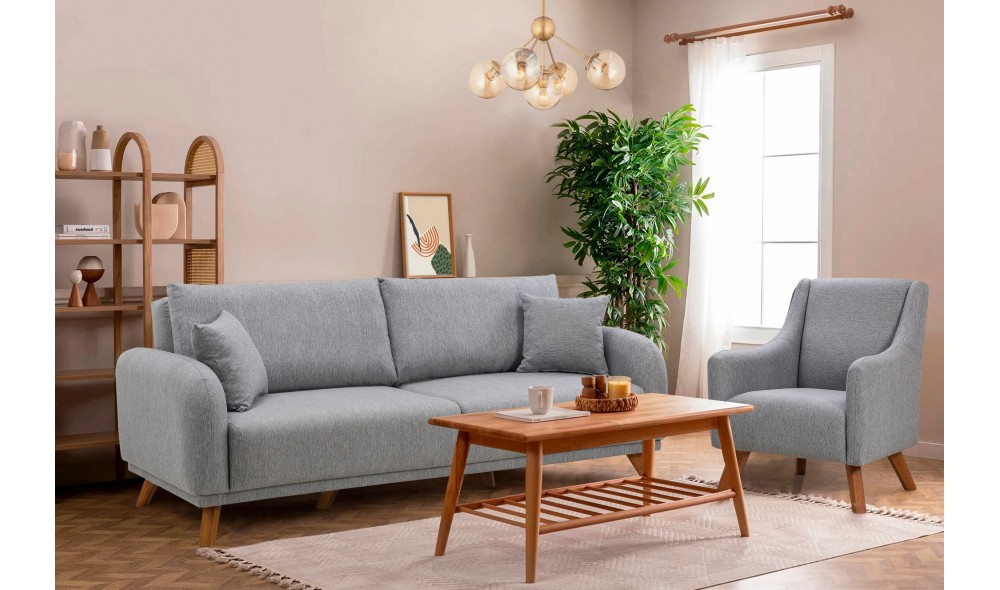 Set canapea extensibila, Set Hera - Gri, 237 x 90 x 98 cm