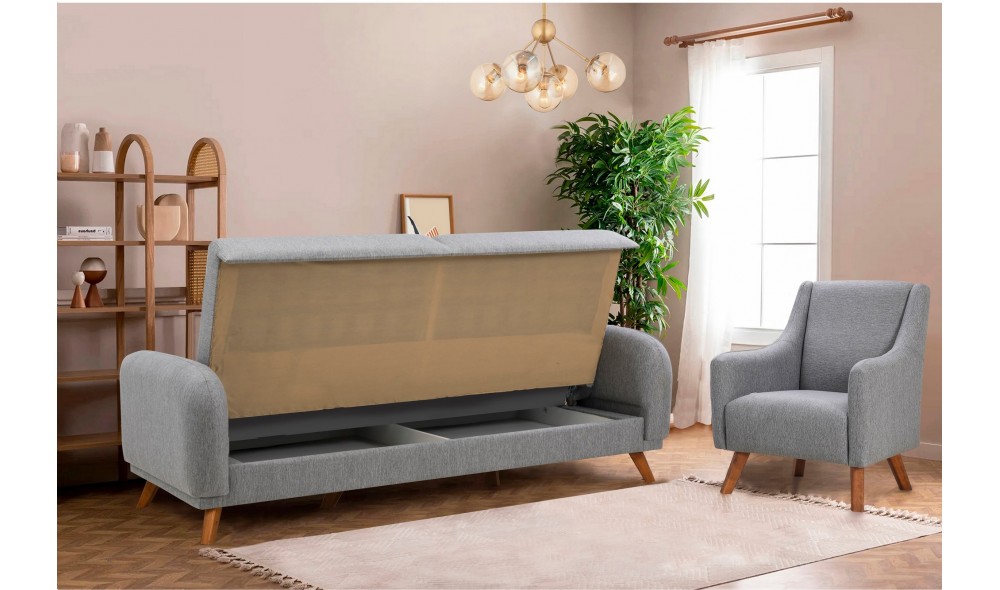 Set canapea extensibila, Set Hera - Gri, 237 x 90 x 98 cm