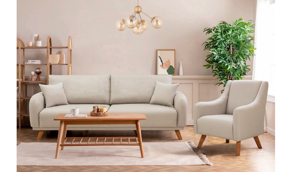 Set canapea extensibila, Set Hera - Crema, 237 x 90 x 98 cm