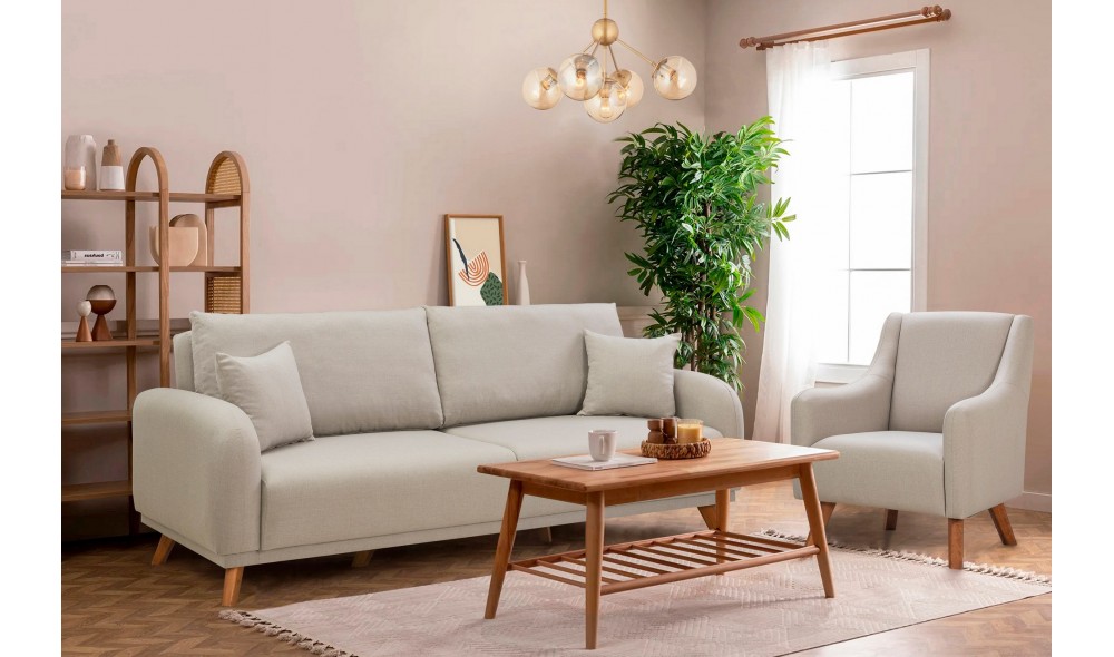 Set canapea extensibila, Set Hera - Crema, 237 x 90 x 98 cm