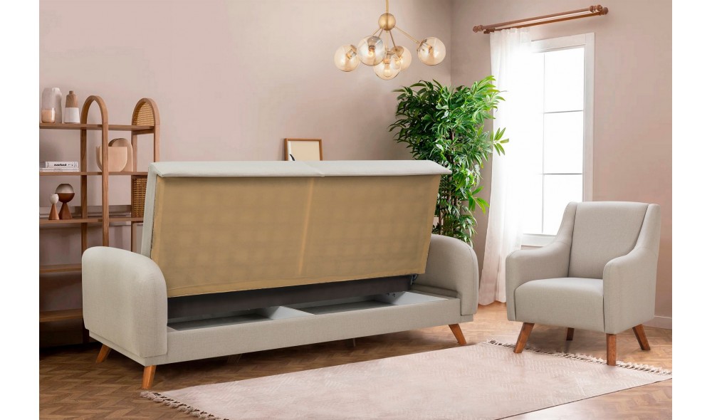 Set canapea extensibila, Set Hera - Crema, 237 x 90 x 98 cm