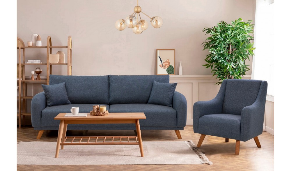 Set canapea extensibila, Set Hera - Albastru inchis, 237 x 90 x 98 cm