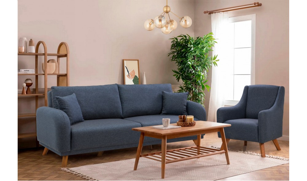 Set canapea extensibila, Set Hera - Albastru inchis, 237 x 90 x 98 cm