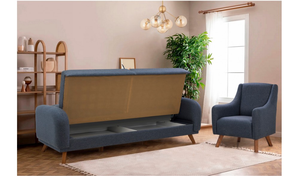 Set canapea extensibila, Set Hera - Albastru inchis, 237 x 90 x 98 cm