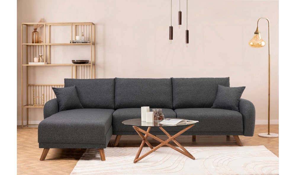 Canapea extensibila de colt, Hera 1 Corner - Antracit, 237 x 90 x 185 cm