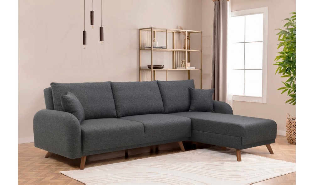 Canapea extensibila de colt, Hera 1 Corner - Antracit, 237 x 90 x 185 cm