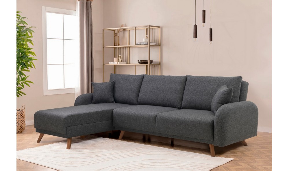 Canapea extensibila de colt, Hera 1 Corner - Antracit, 237 x 90 x 185 cm