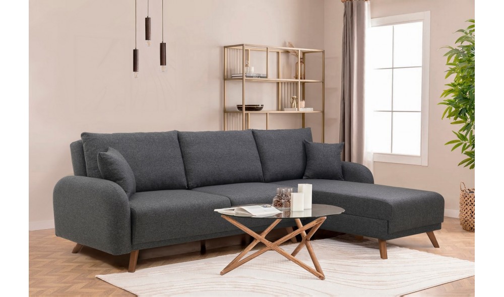 Canapea extensibila de colt, Hera 1 Corner - Antracit, 237 x 90 x 185 cm