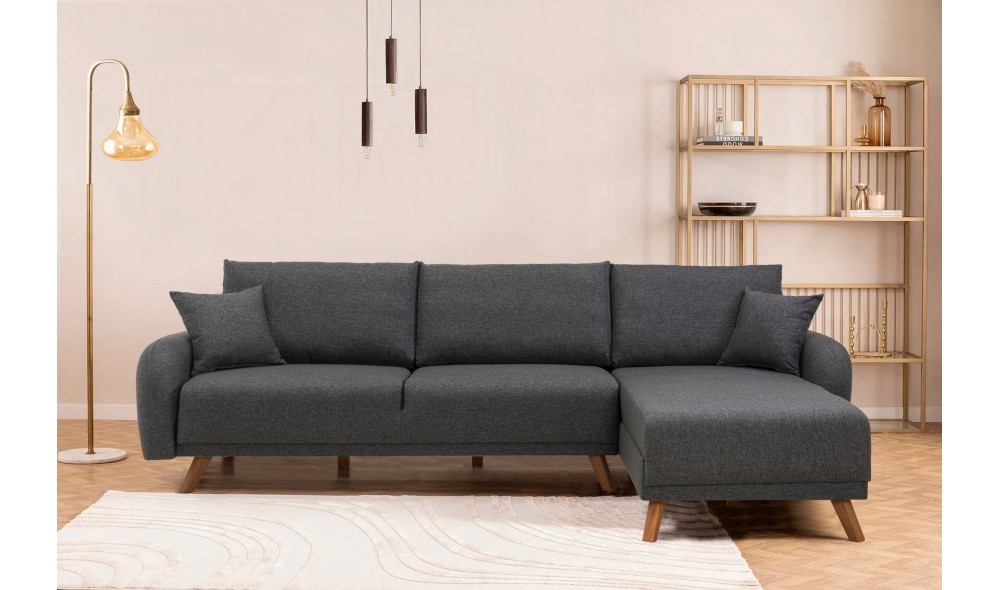 Canapea extensibila de colt, Hera 1 Corner - Antracit, 237 x 90 x 185 cm