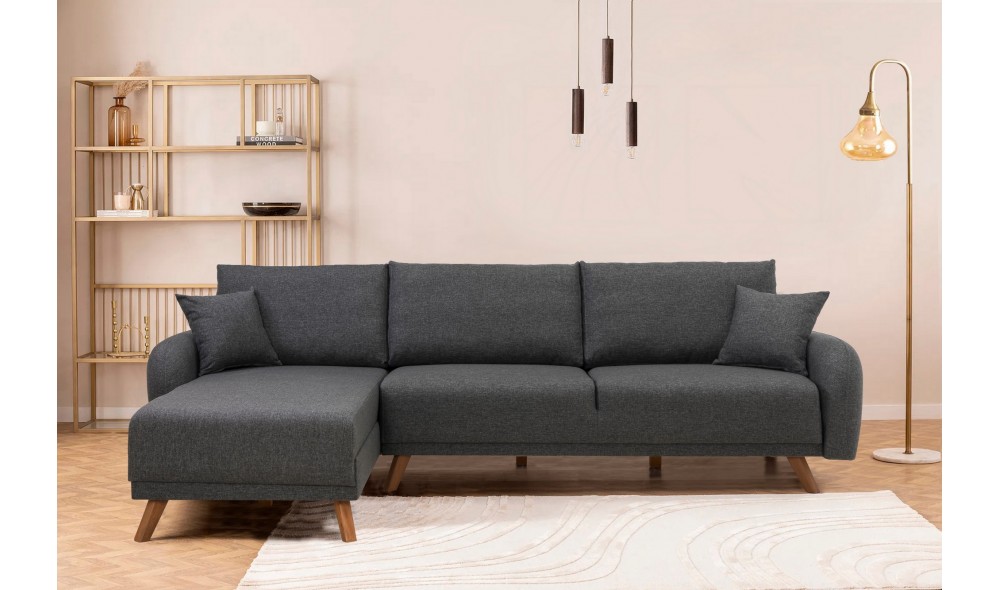 Canapea extensibila de colt, Hera 1 Corner - Antracit, 237 x 90 x 185 cm