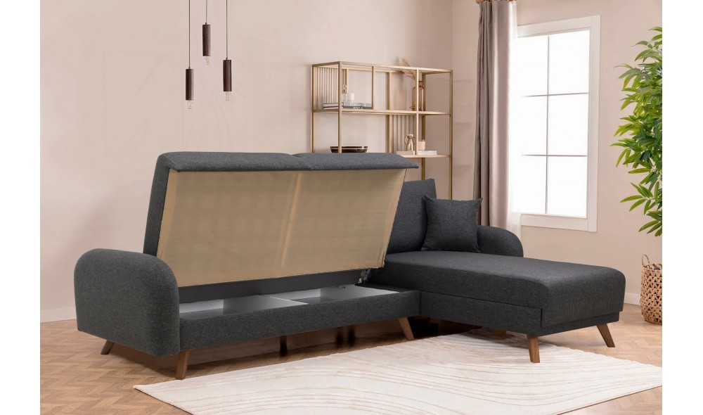 Canapea extensibila de colt, Hera 1 Corner - Antracit, 237 x 90 x 185 cm