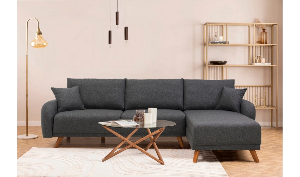 Canapea extensibila de colt, Hera 2 Corner - Antracit, 237 x 90 x 185 cm