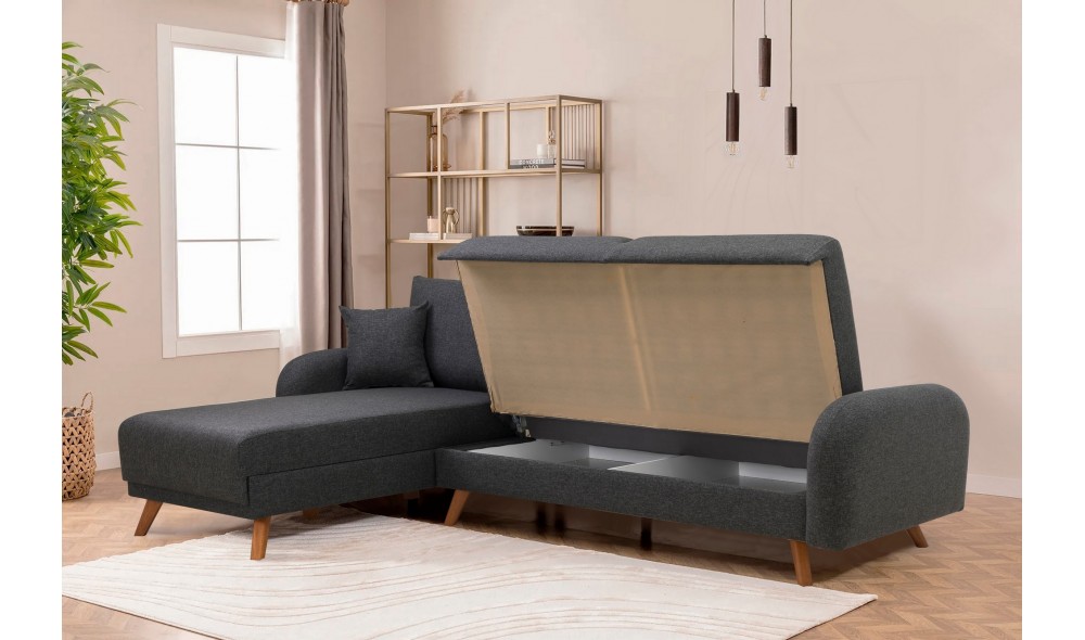 Canapea extensibila de colt, Hera 2 Corner - Antracit, 237 x 90 x 185 cm