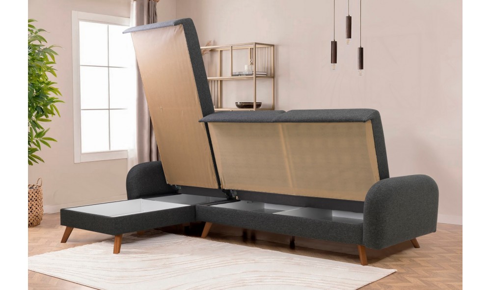 Canapea extensibila de colt, Hera 2 Corner - Antracit, 237 x 90 x 185 cm