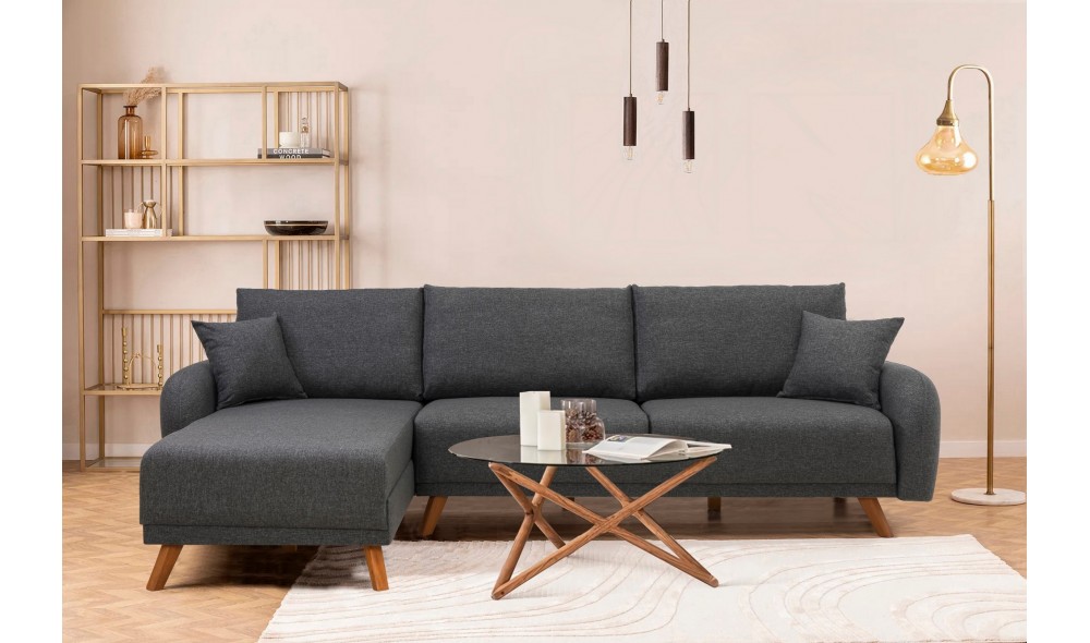 Canapea extensibila de colt, Hera 2 Corner - Antracit, 237 x 90 x 185 cm