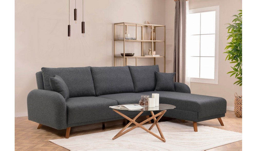 Canapea extensibila de colt, Hera 2 Corner - Antracit, 237 x 90 x 185 cm