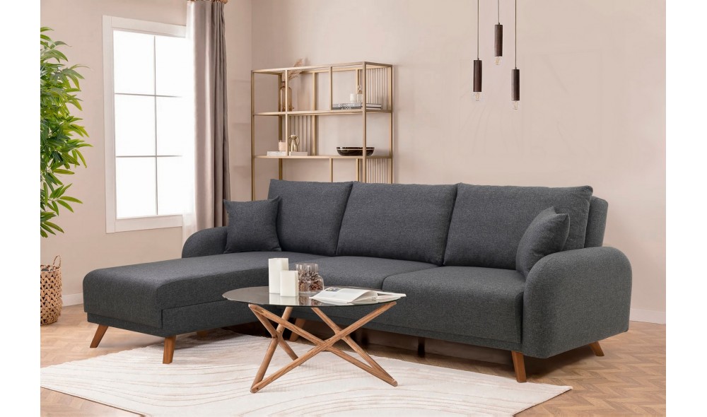 Canapea extensibila de colt, Hera 2 Corner - Antracit, 237 x 90 x 185 cm