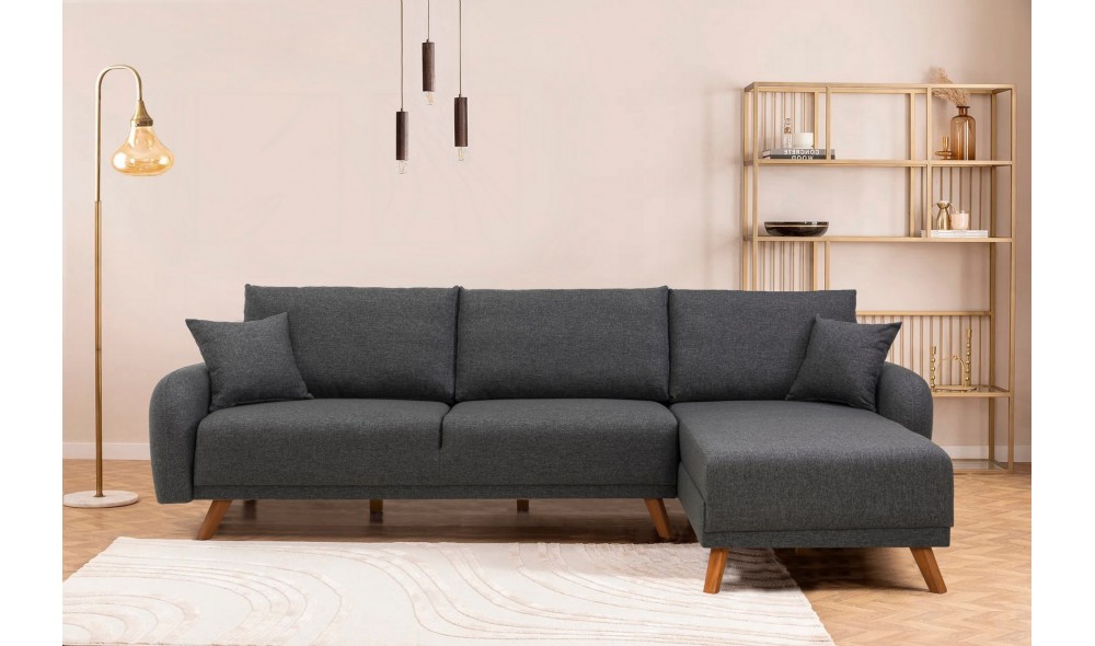 Canapea extensibila de colt, Hera 2 Corner - Antracit, 237 x 90 x 185 cm