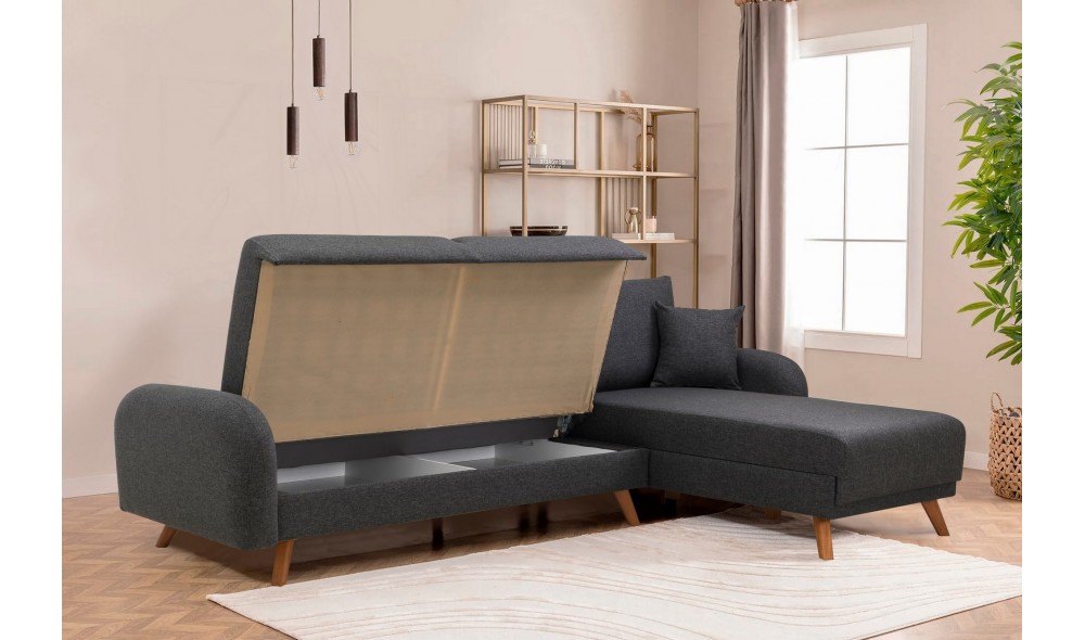 Canapea extensibila de colt, Hera 2 Corner - Antracit, 237 x 90 x 185 cm