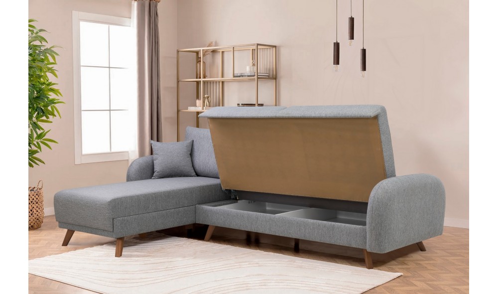 Canapea extensibila de colt, Hera 1 Corner - Gri, 237 x 90 x 185 cm