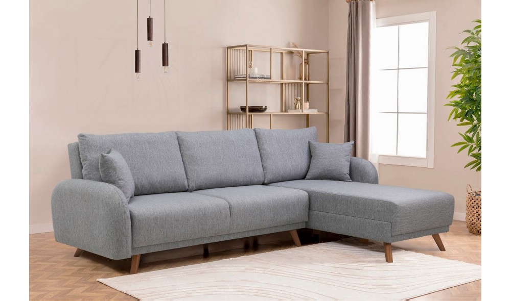 Canapea extensibila de colt, Hera 1 Corner - Gri, 237 x 90 x 185 cm