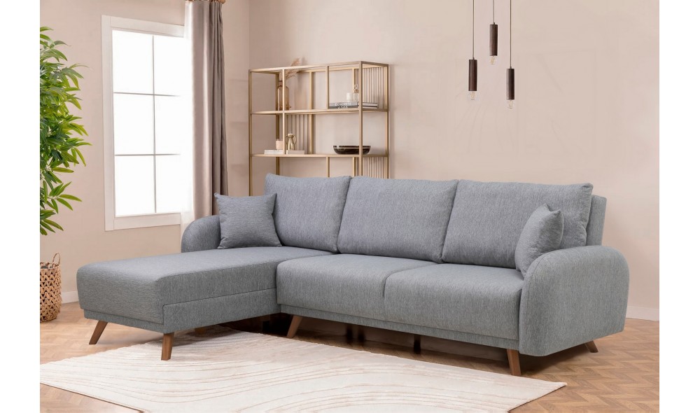 Canapea extensibila de colt, Hera 1 Corner - Gri, 237 x 90 x 185 cm