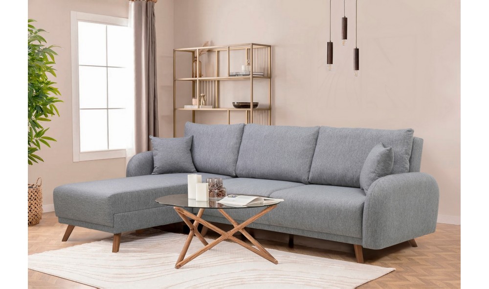 Canapea extensibila de colt, Hera 1 Corner - Gri, 237 x 90 x 185 cm