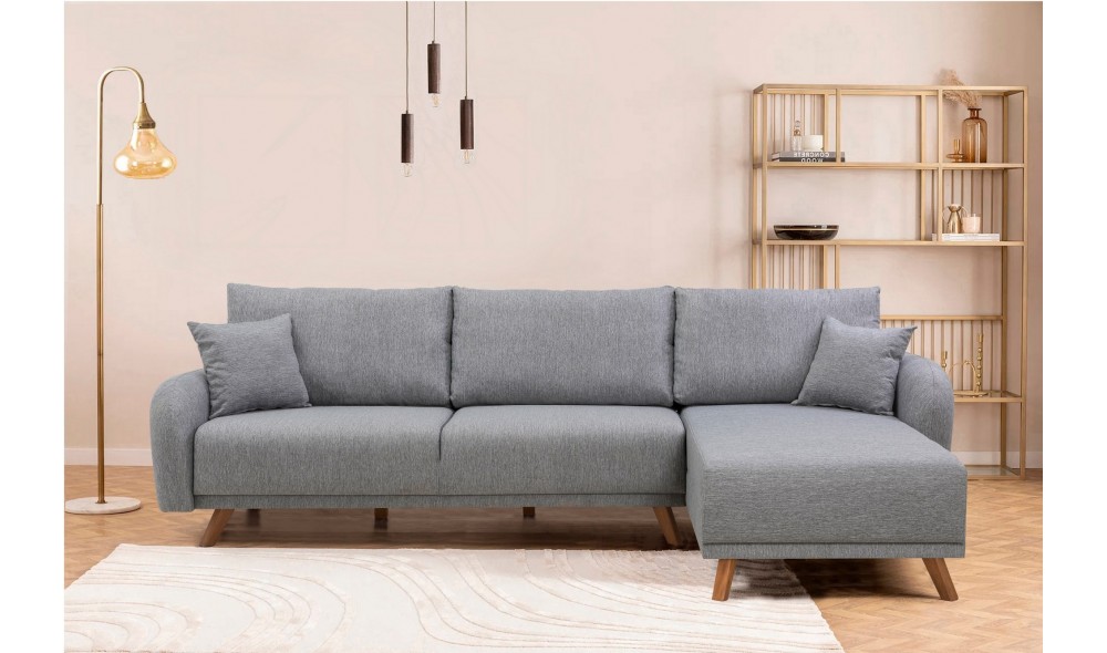 Canapea extensibila de colt, Hera 1 Corner - Gri, 237 x 90 x 185 cm