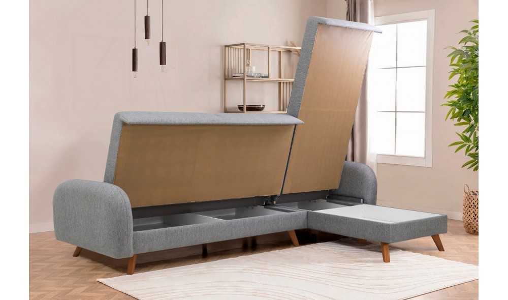 Canapea extensibila de colt, Hera 2 Corner - Gri, 237 x 90 x 185 cm