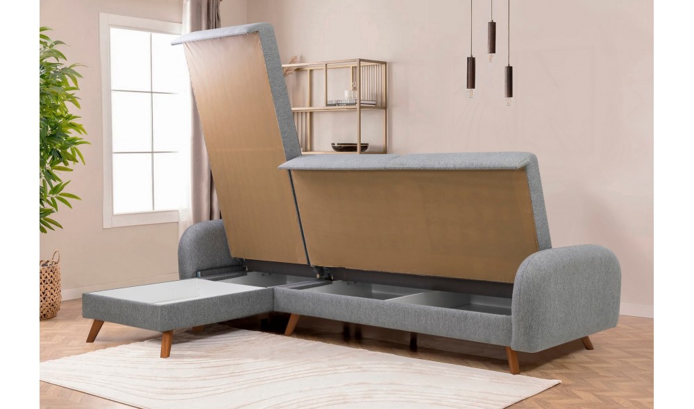 Canapea extensibila de colt, Hera 2 Corner - Gri, 237 x 90 x 185 cm