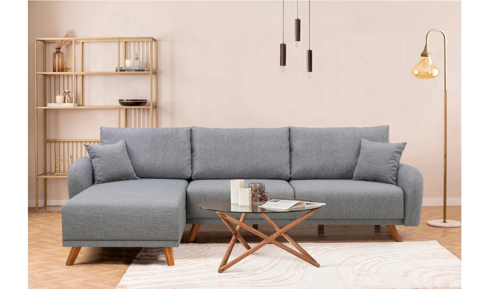 Canapea extensibila de colt, Hera 2 Corner - Gri, 237 x 90 x 185 cm