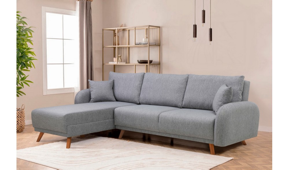 Canapea extensibila de colt, Hera 2 Corner - Gri, 237 x 90 x 185 cm